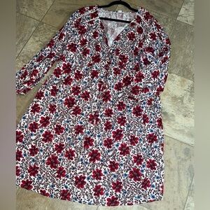Old Navy RED BLUE FLORAL DRESS V-neck 3/4 SLEEVE SIZE XXL EMPIRE WAIST